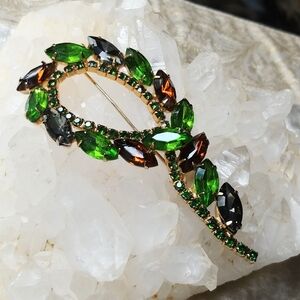 Stunning Large Vintage Rhinestone Autumn Colors Goldtone Brooch Pin